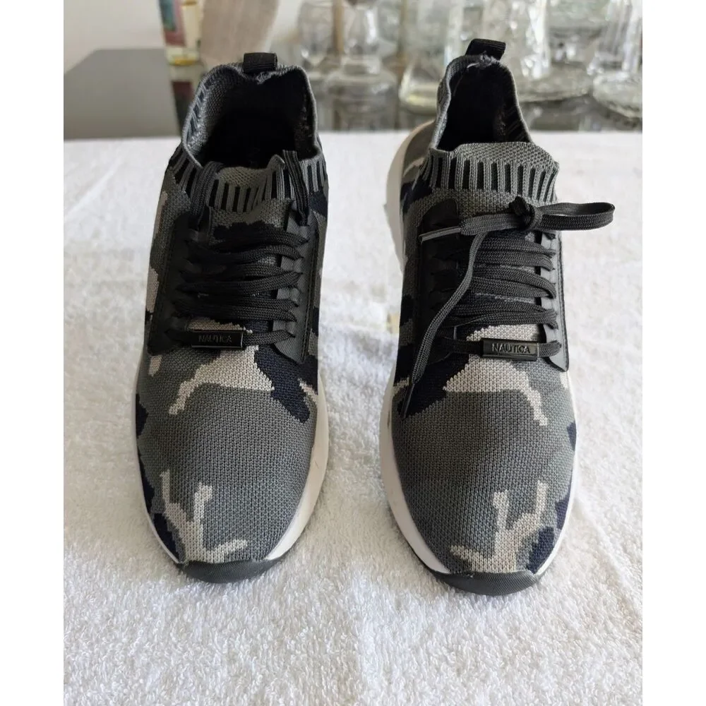Nautica Gray Camo Knit Sneakers Sock Lace Up Athletic Shoes Men's 9.5